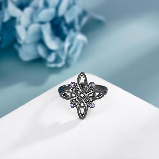 Purple Zircon Gun Black Personalized Hollow-Out Ring European And American High-End Style Vera Lux