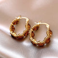 Elegant Light-luxury Coffee-colored Crystal Hoop Ear Clips Vera Lux