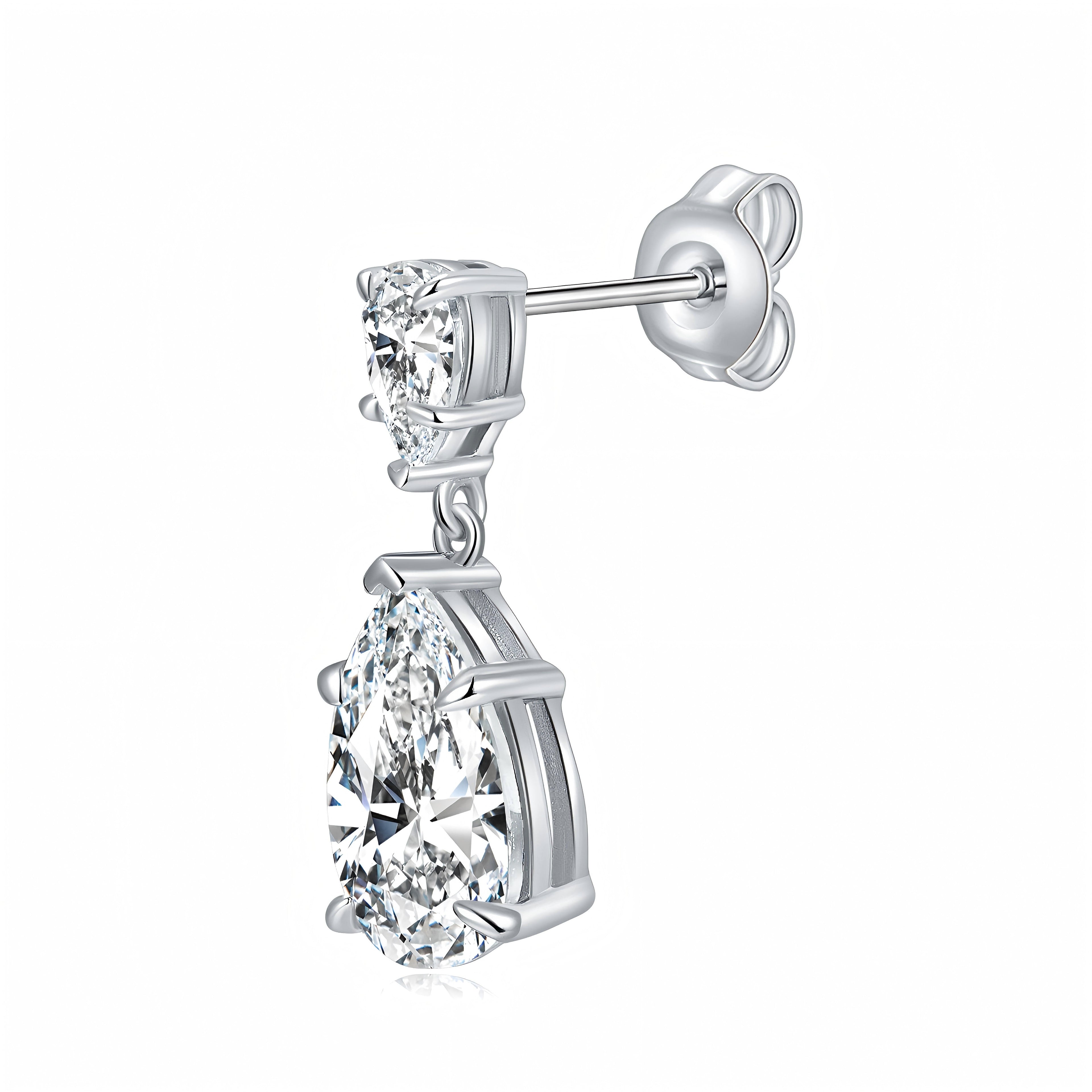 S925 Sterling Silver Pear Cut Moissanite Dangle Earrings  7x11mm Teardrop Double Stone Drop Earrings With GRA Platinum Plated Jewelry Gift Box Set Vera Lux