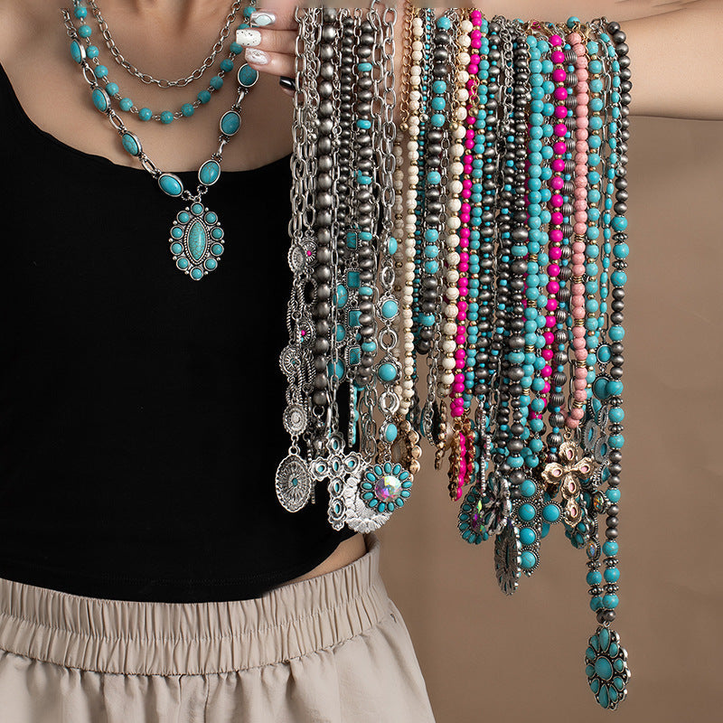 Fashionable Retro Ethnic Style Turquoise Necklace Vera Lux