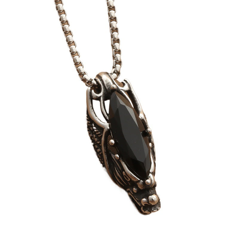 Retro Fashionable Men's Gemstone Dragon Stainless Steel Pendant Vera Lux