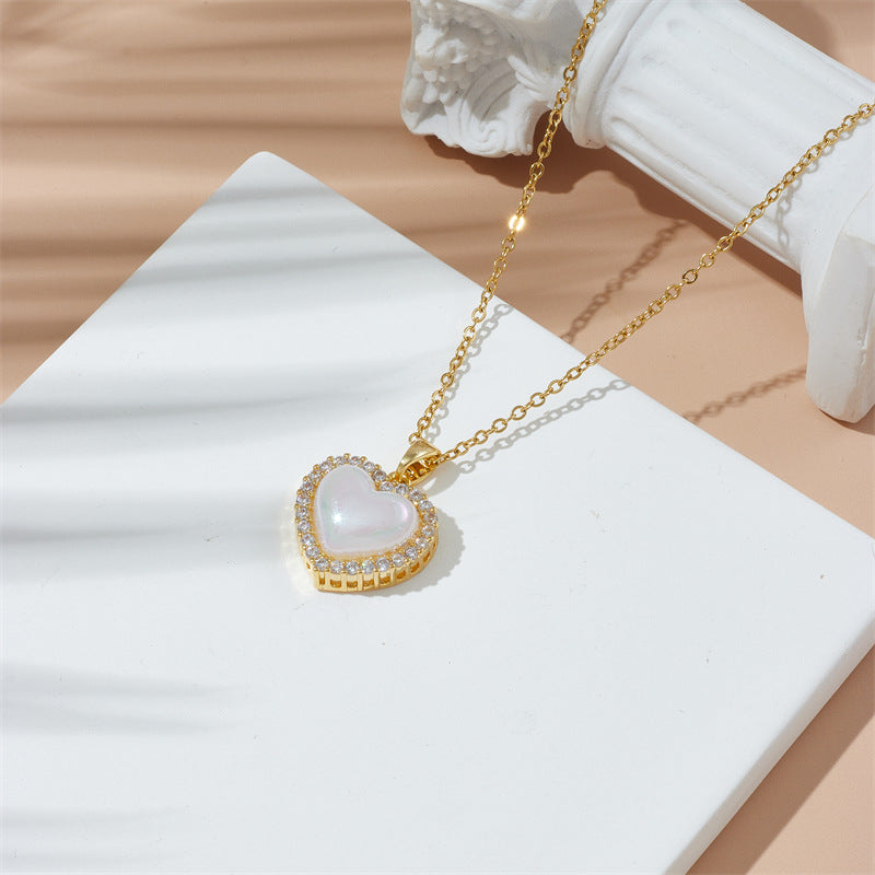 New Heart-shaped Shell Pendant Titanium Steel Necklace For Women Vera Lux