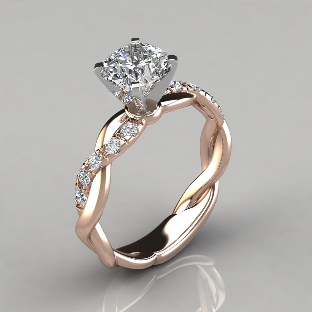 New 18K Rose Gold Plated Two-Tone Princess Cut Ring, Engagement Band Vera Lux