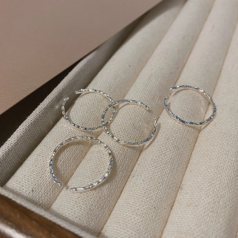 S925 Sterling Silver Minimalist Hammered Thin Ring For Women, Textured Open Plain Band, Personalized Korean INS Style Index Finger Ring Vera Lux