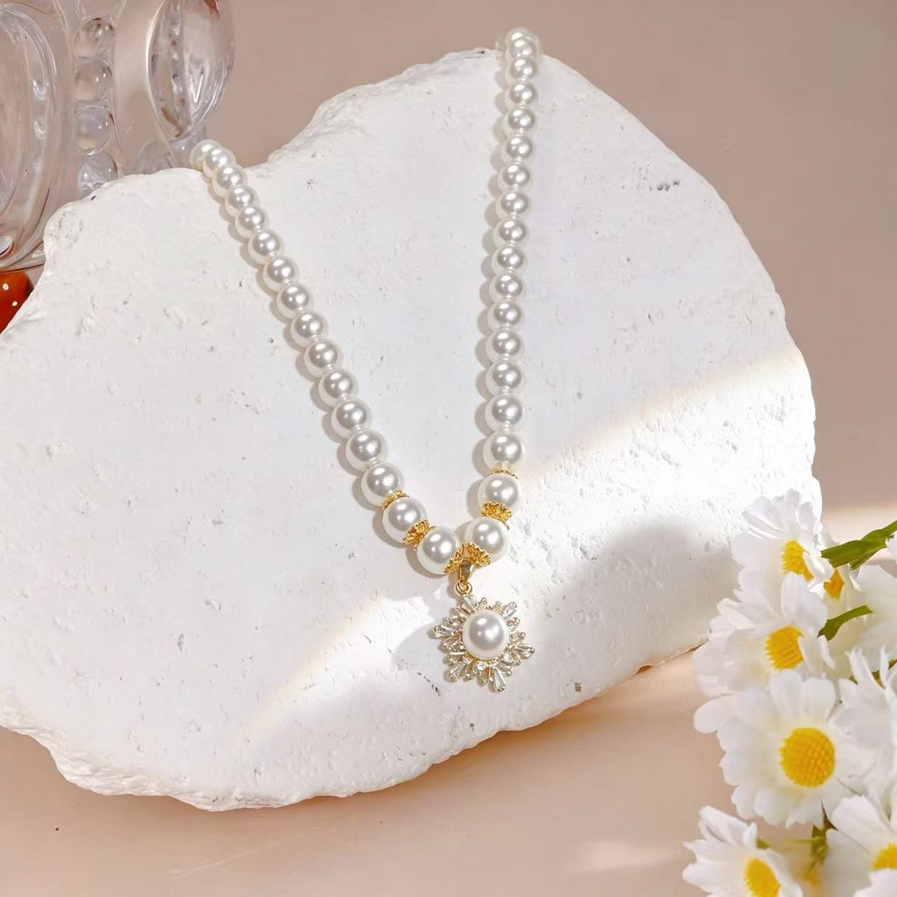 French-style Camellia Pearl Necklace For Women Vera Lux