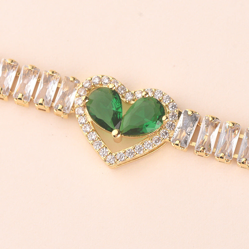 Golden Heart-Shaped Bracelet With Diamonds Light Luxury Handmade Love-Heart Design Vera Lux
