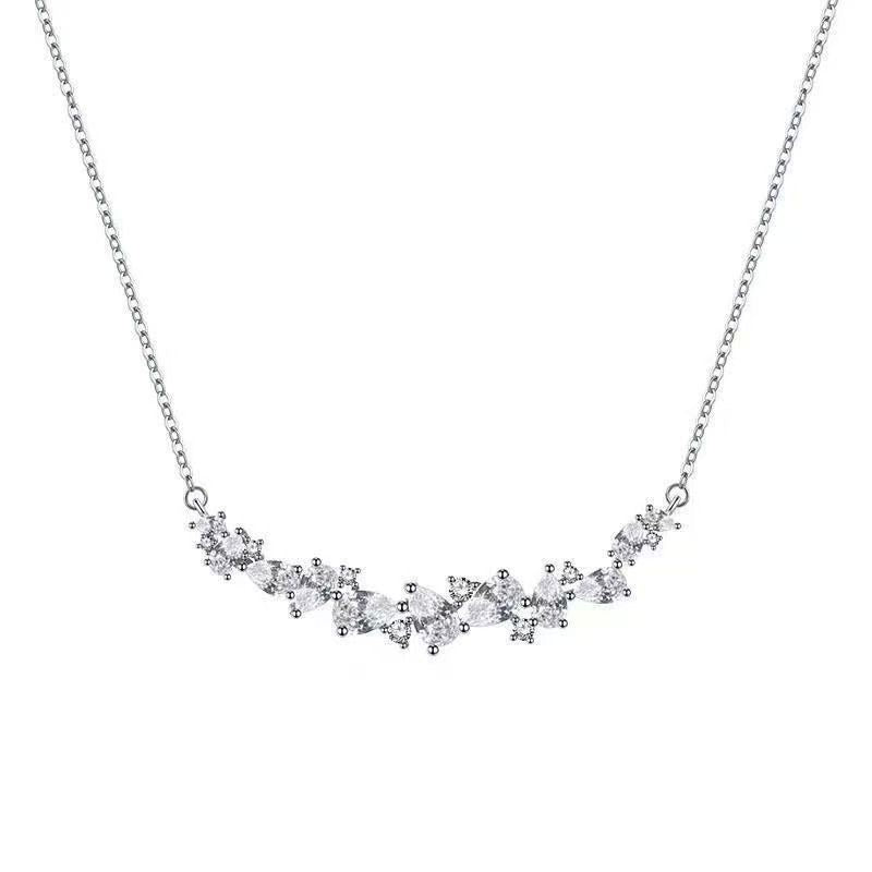 1pcs 999 Sterling Silver Cluster CZ Smile Bar Necklace, Luxury Delicate Style, Ideal For Birthday Gifts Vera Lux