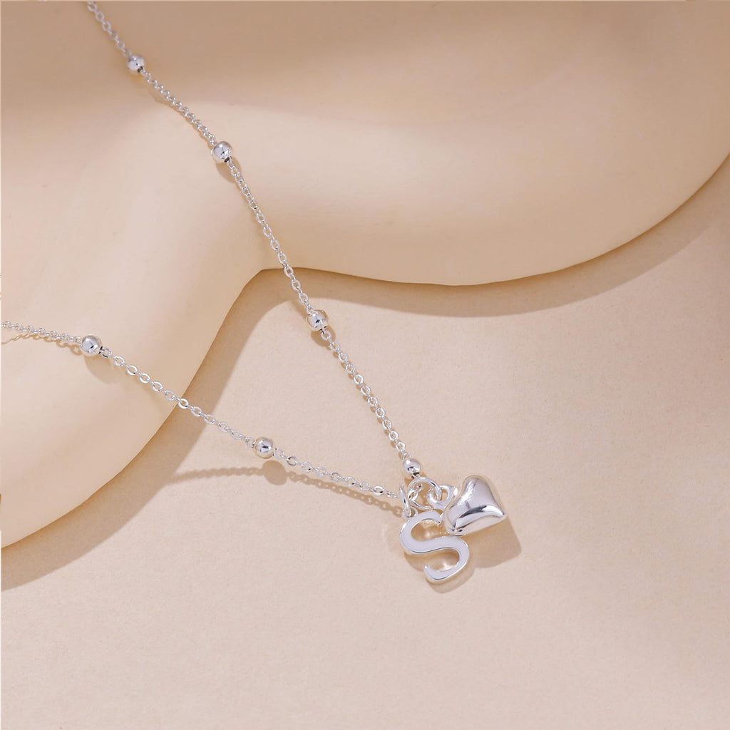 Initial Letter Stainless Steel Minimalist Cool-Girl Style Heart Pendant Necklace Vera Lux