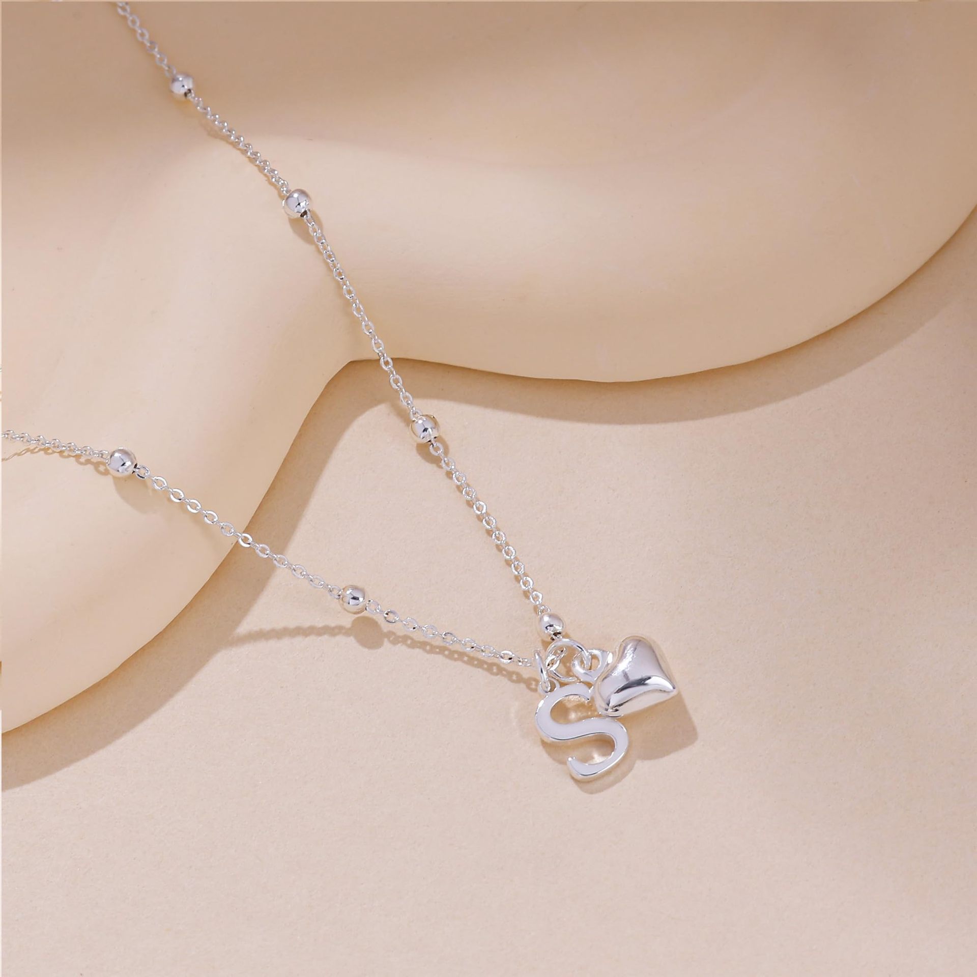 Initial Letter Stainless Steel Minimalist Cool-Girl Style Heart Pendant Necklace Vera Lux