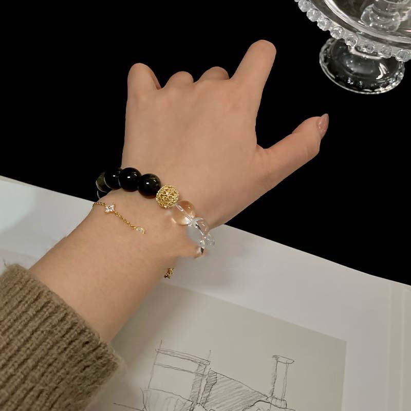 Natural Crystal Bracelet With Black Onyx Lucky Beads Vera Lux