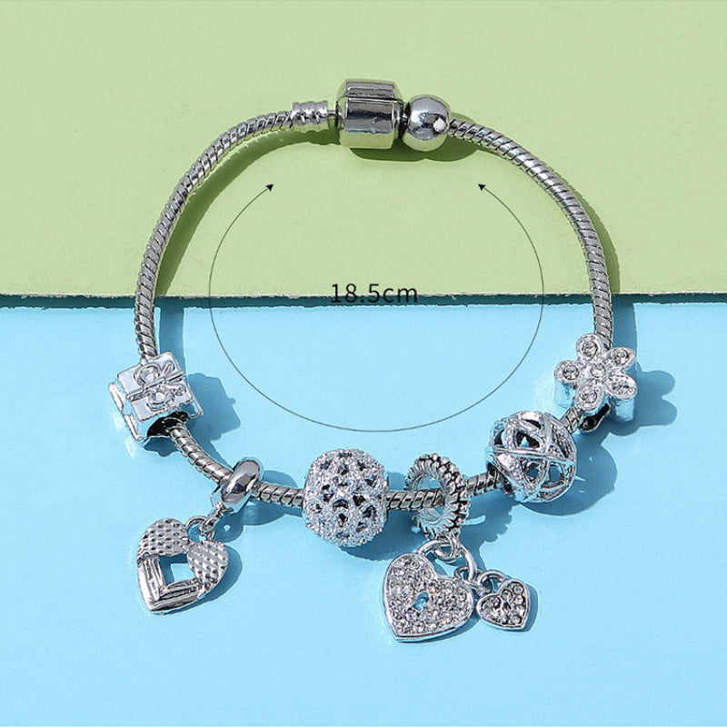 Charity Sparkling Diamond-Encrusted Rose Gold Beaded Hollow Carved Bracelet Vera Lux