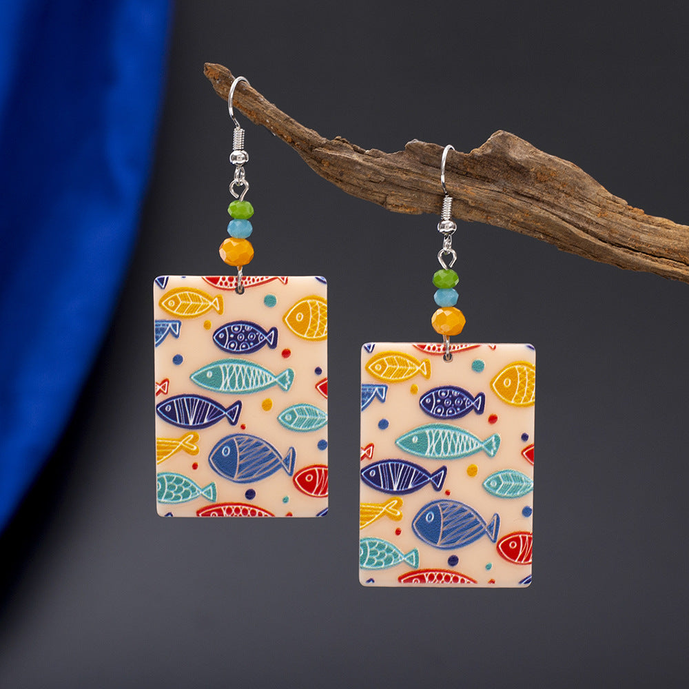 Fashionable Square 3D Printed Acrylic Multi-Color Fish Earrings For Women Vera Lux