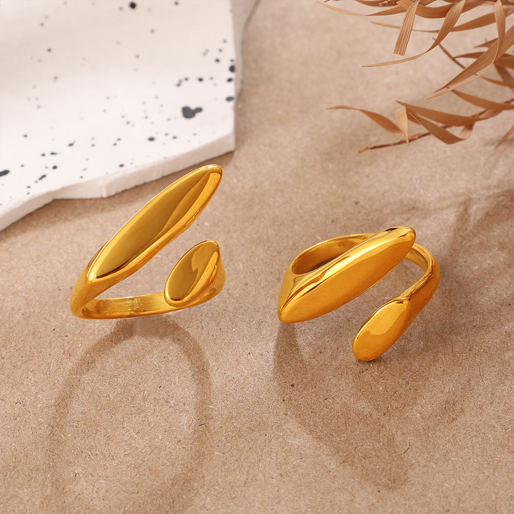 Light Luxury Gold Irregular Geometric Ring, 18K Gold Plated Stainless Steel, Vintage High-End Open Ring Vera Lux