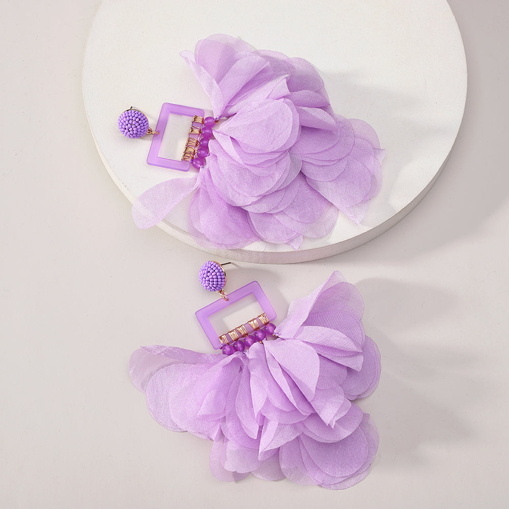 Oversized Chiffon Multi-Layer Tassel Earrings For Women Bohemian Handmade Fabric Jewelry Summer Party Beach Vacation Vera Lux