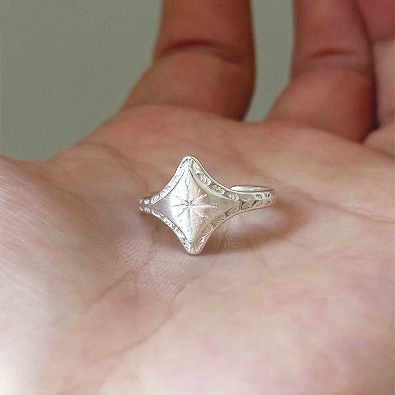 Vintage Cold Style Silver Brushed Star Ring, Retro Fashion All-Match Personalized Heavy Carved Gold Index Finger Ring Vera Lux