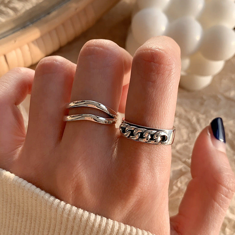 925 Sterling Silver Minimalist Rings For Women, Korean Style Niche Design, Non-Tarnish Vintage Heavy Duty Finger Rings Jewelry Vera Lux