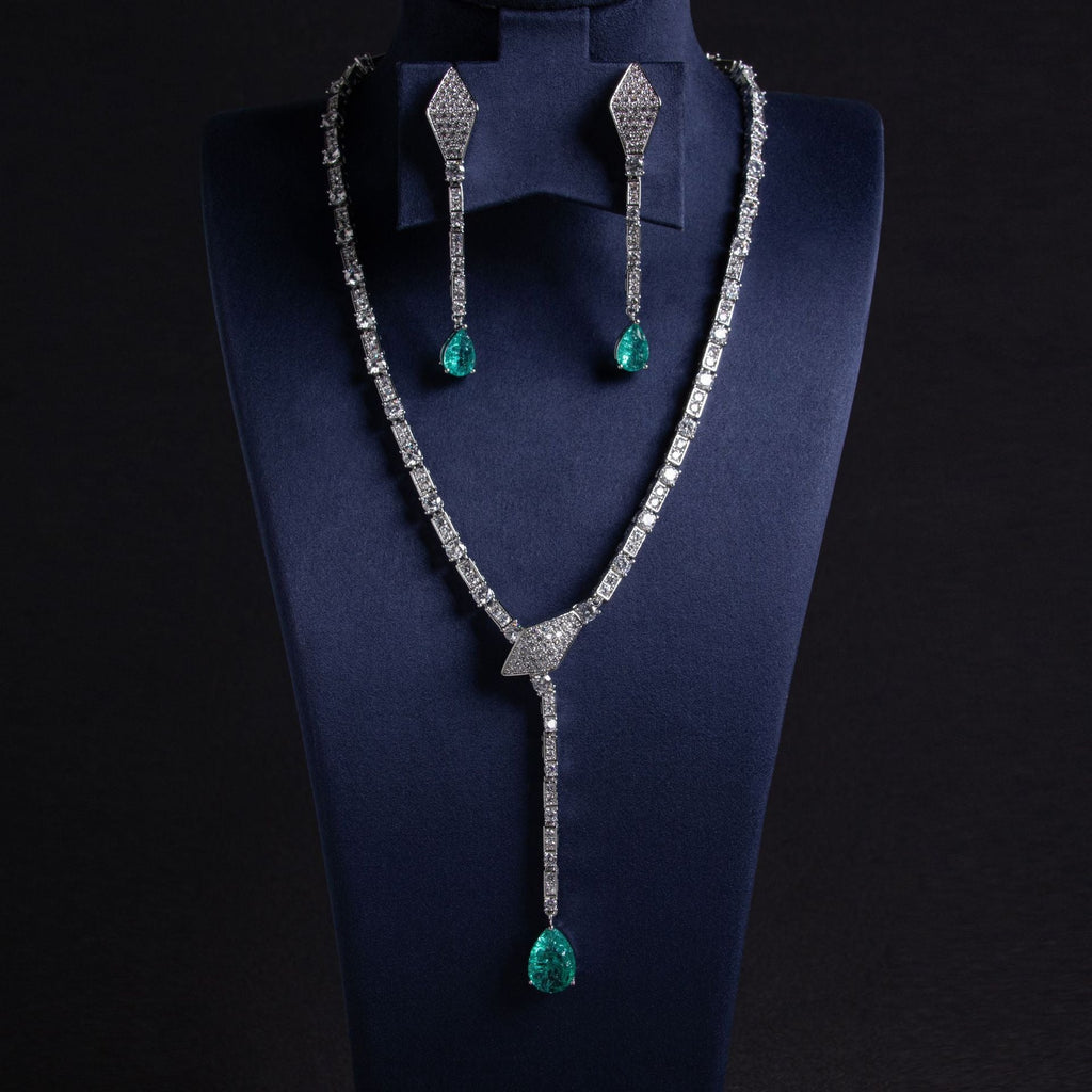 S925 Silver Snake-Shaped Necklace Set with Full Zirconia Pave Vera Lux