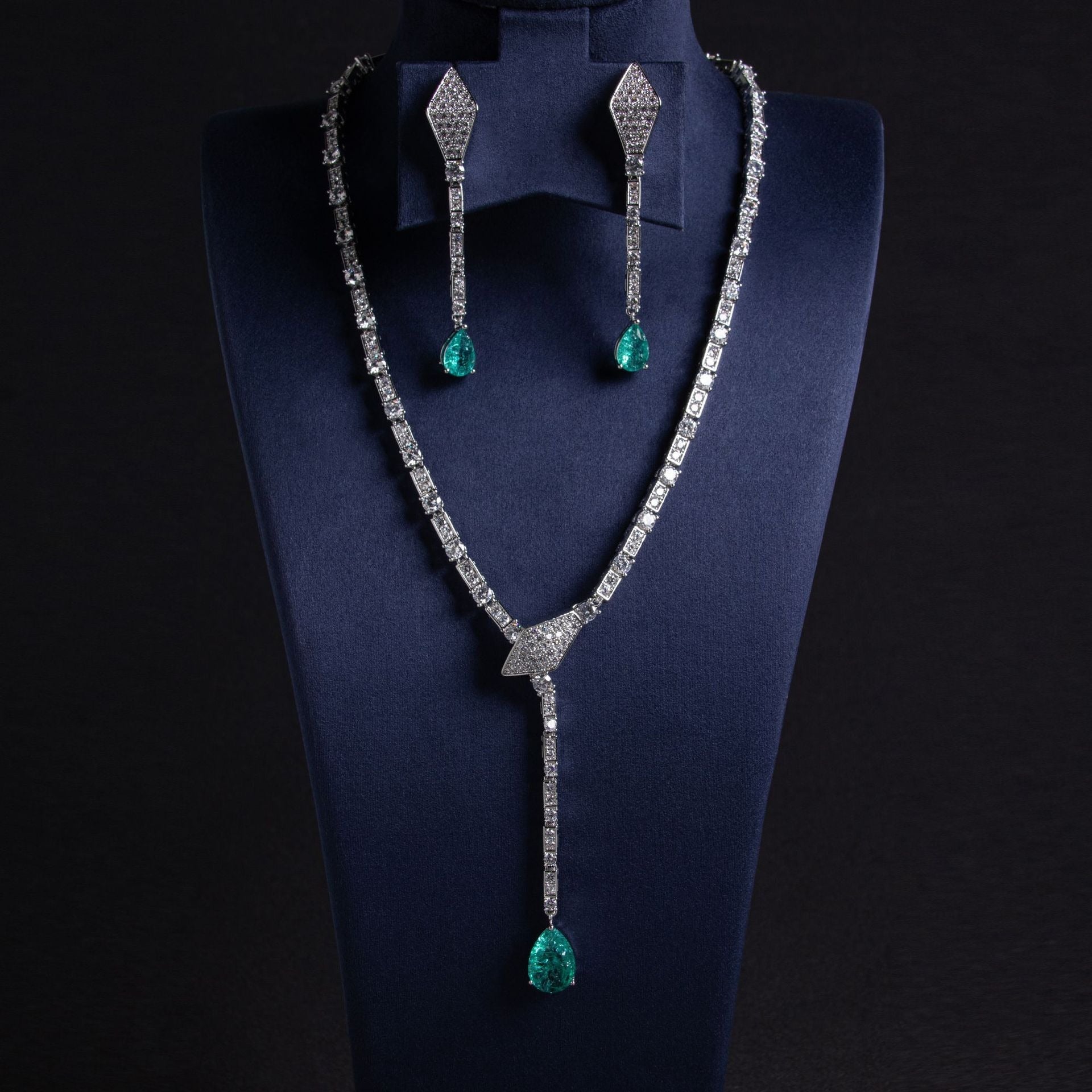 S925 Silver Snake-Shaped Necklace Set with Full Zirconia Pave Vera Lux