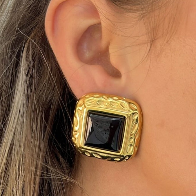 18K gold geometric square with texture design classic retro earrings Vera Lux