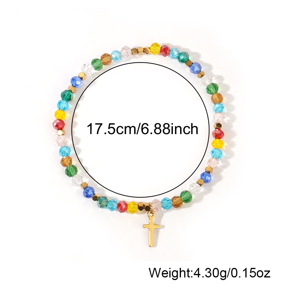 Natural Stone Colorful Cross Holiday Card Bracelet Vera Lux