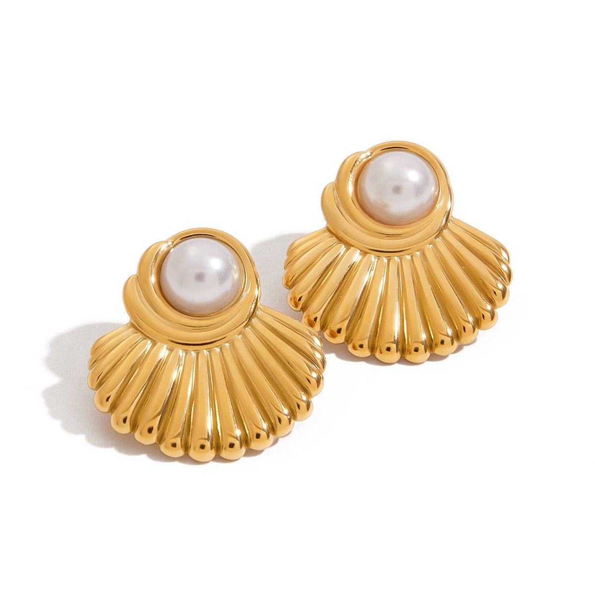 18K gold geometric inlaid pearls exquisite design noble earrings Vera Lux