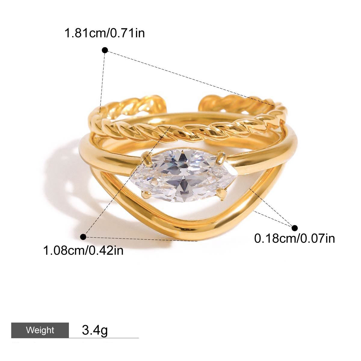 18K gold geometric gemstone inlaid exquisite design dazzling ring Vera Lux