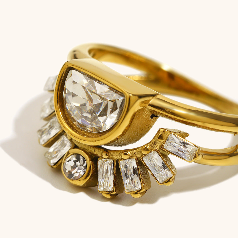 Retro Stainless Steel Sun Double-Ring For Women Vera Lux