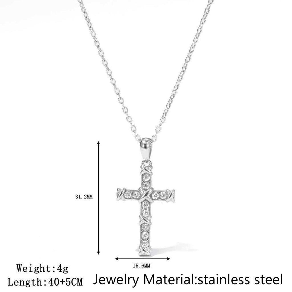 Stainless Steel Inlaid Zircon Cross Pendant Necklace For Men And Women Vera Lux