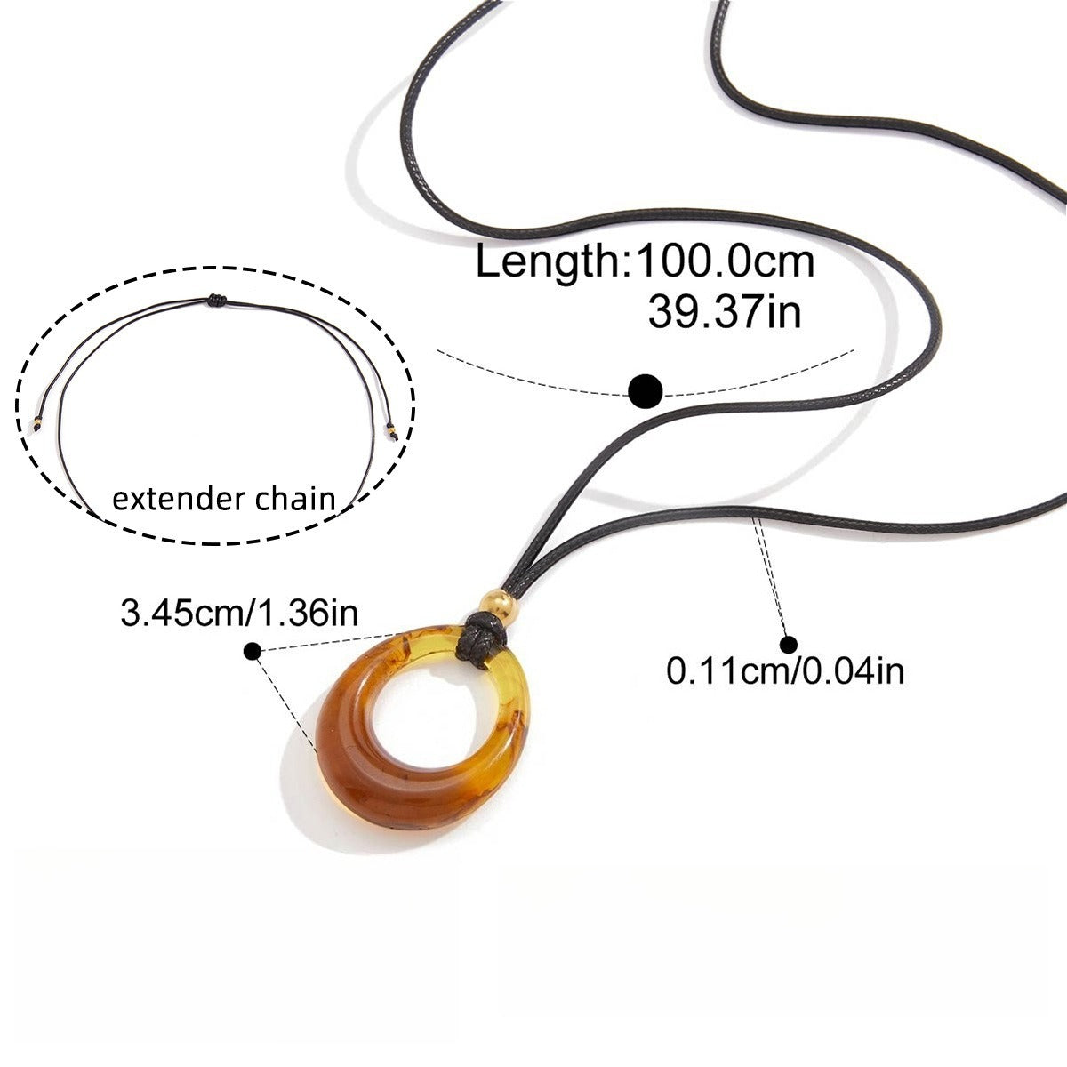 Amber-colored resin long necklace with a black cord. Vera Lux
