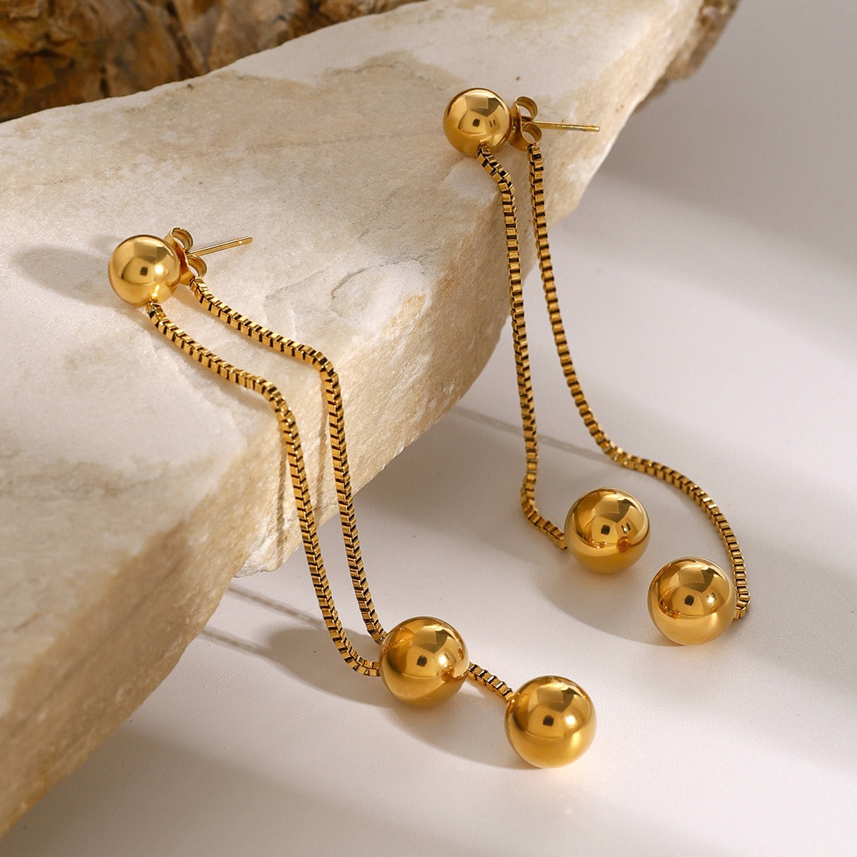 18K gold noble round beads with tassel design light luxury style earrings Vera Lux