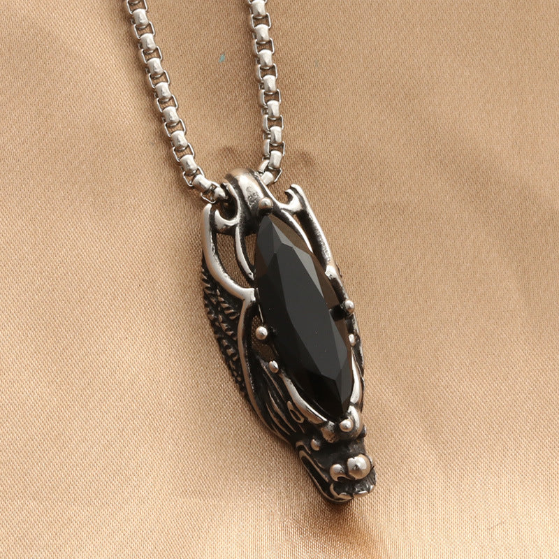 Retro Fashionable Men's Gemstone Dragon Stainless Steel Pendant Vera Lux