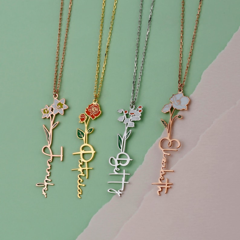 Personalized Birth Flower & Name Necklace Vera Lux