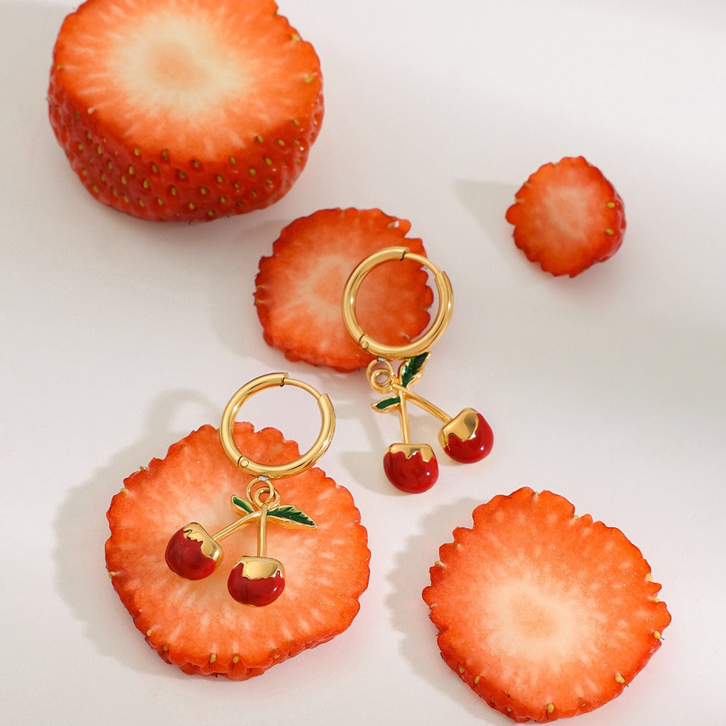 18K Gold Cherry Shaped Earrings with Exquisite and Unique Design Vera Lux