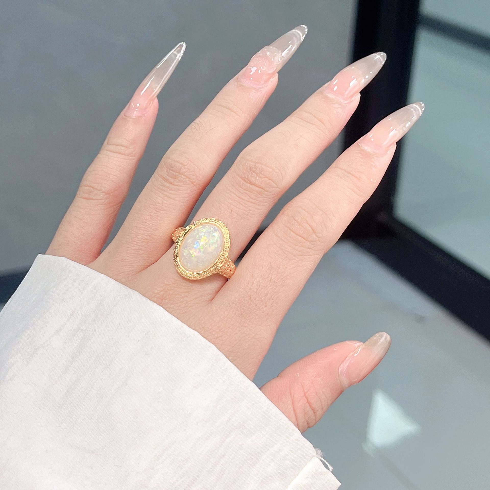 Colorful White Onyx Adjustable Ring For Women Vera Lux
