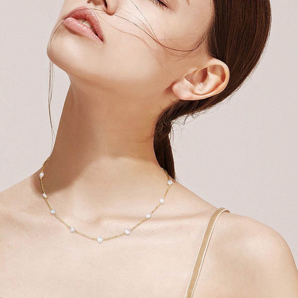 S925 Sterling Silver Natural Freshwater Pearl Necklace Vera Lux