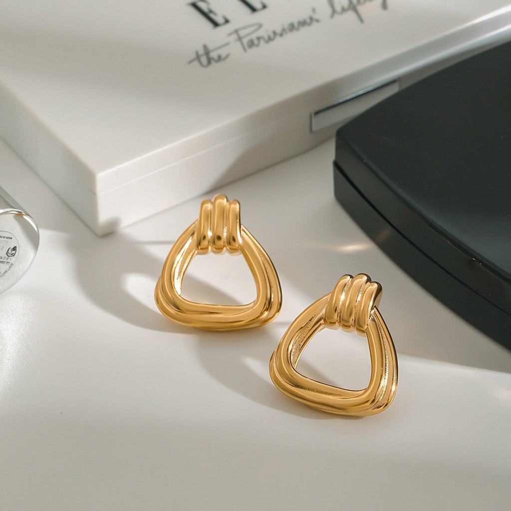 18K gold geometric triangle with hollow design light luxury fashion earrings Vera Lux