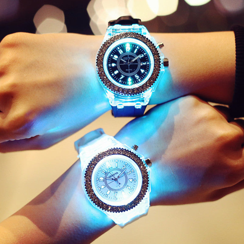 LED Luminous Watches Geneva Women Quartz Watch Women Ladies Silicone Bracelet Watches Vera Lux