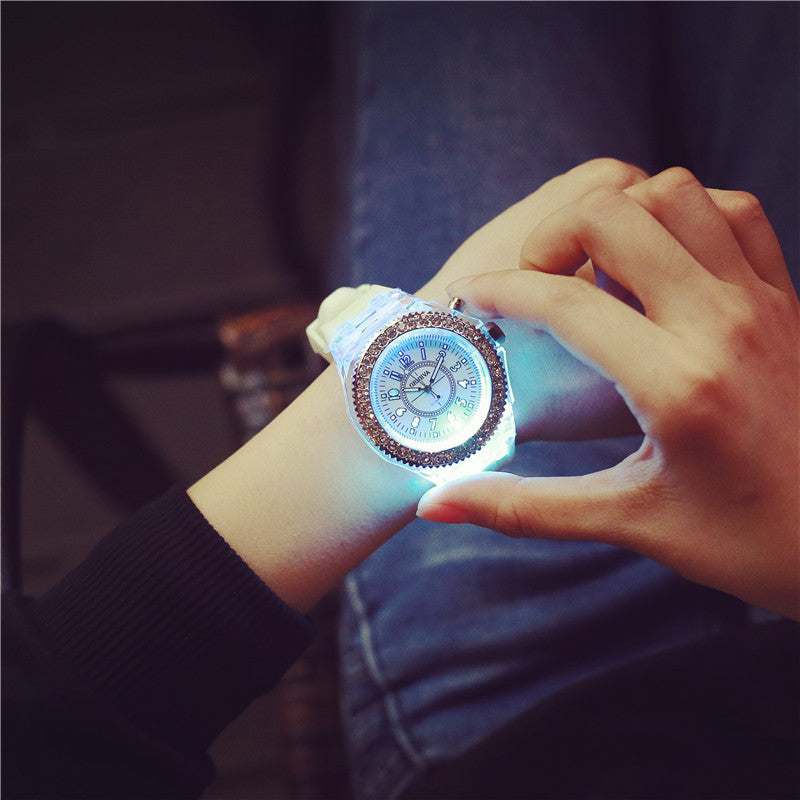 LED Luminous Watches Geneva Women Quartz Watch Women Ladies Silicone Bracelet Watches Vera Lux