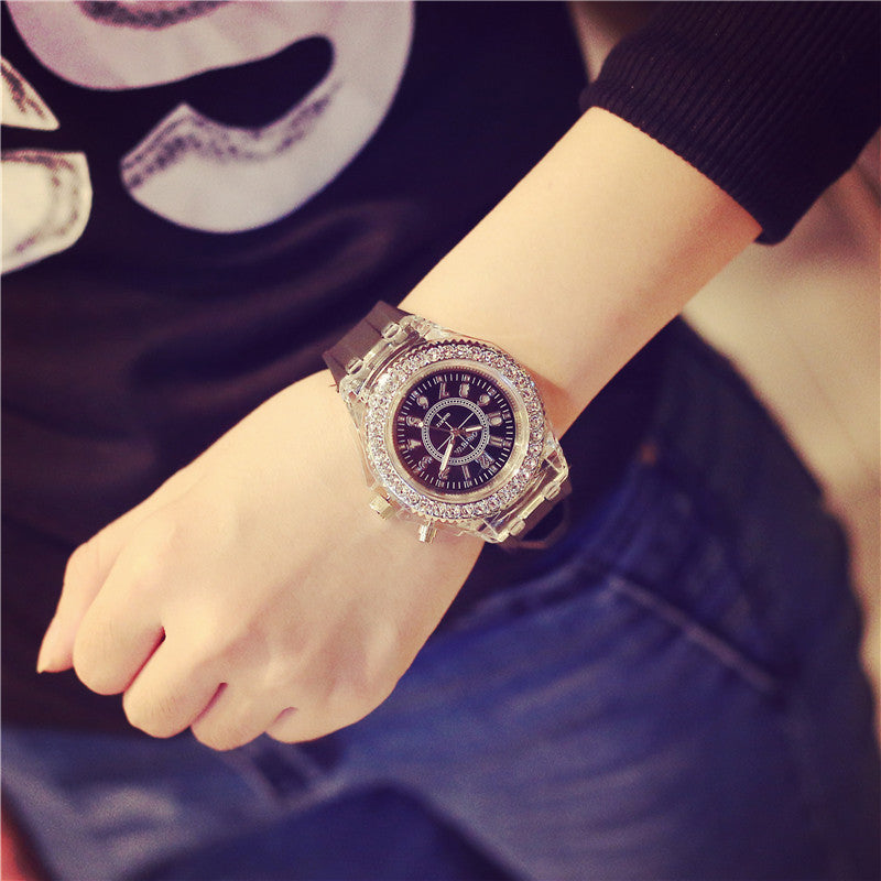 LED Luminous Watches Geneva Women Quartz Watch Women Ladies Silicone Bracelet Watches Vera Lux