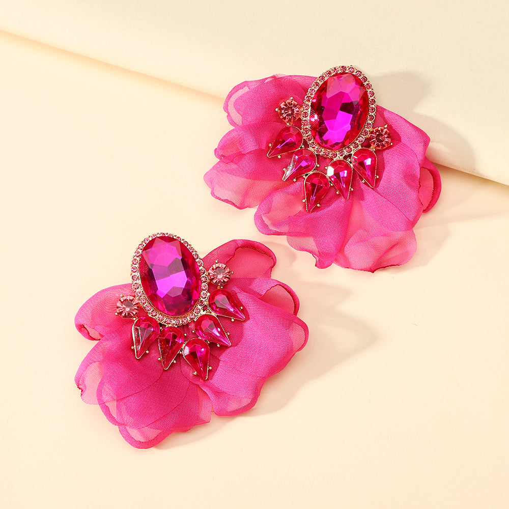 Handmade Coloful Glass Chiffon Flower Stud Earrings For Women Bold Fashion Jewelry Party Prom Vacation Vera Lux