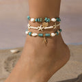Ocean Fan Shell Rice Pearl Turquoise Anklet Vera Lux