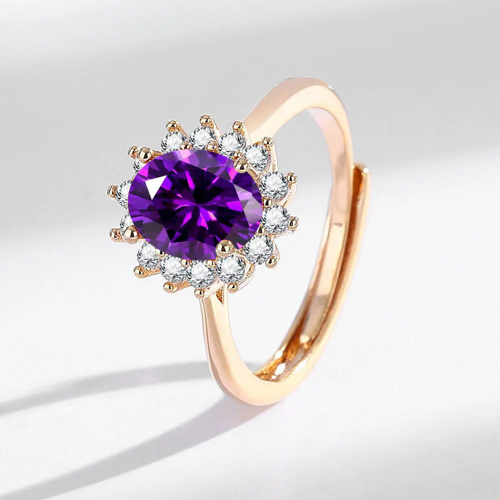 Light Luxury Sunflower Ring Champagne Gold With Colorful Gemstones High-Quality Hand Jewelry Vera Lux