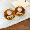 Handmade Maillard Aesthetic Hoops, Amber Resin & Gold Tone C-Shaped Earrings, Vintage Chunky Lightweight Fashion Jewelry, Unique Gift For Her Vera Lux