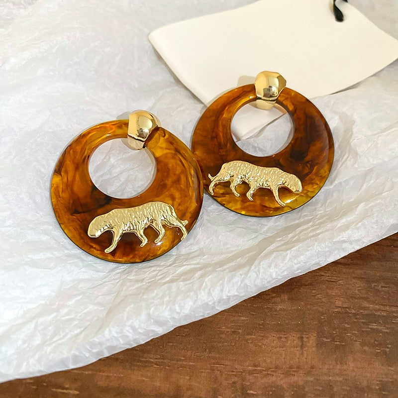 Handmade Maillard Aesthetic Hoops, Amber Resin & Gold Tone C-Shaped Earrings, Vintage Chunky Lightweight Fashion Jewelry, Unique Gift For Her Vera Lux