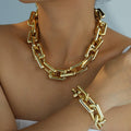 Geometric rectangular chunky chain bracelet and necklace set Vera Lux