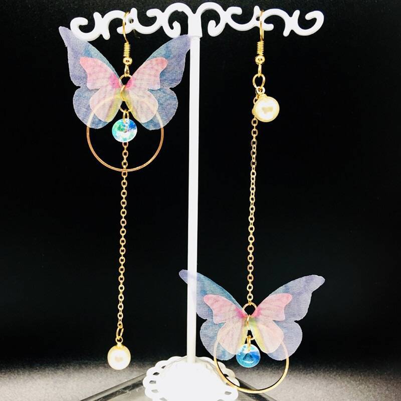 New Korean-style Retro Asymmetric Butterfly Earrings Long Style Vera Lux
