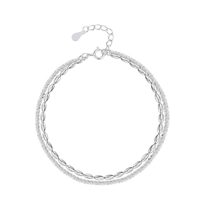 S925 Sterling Silver Starry Bead Double Layer Bracelet For Women, Shimmering Rice Bead Design, INS Style Luxury Senior Sense Jewelry Vera Lux