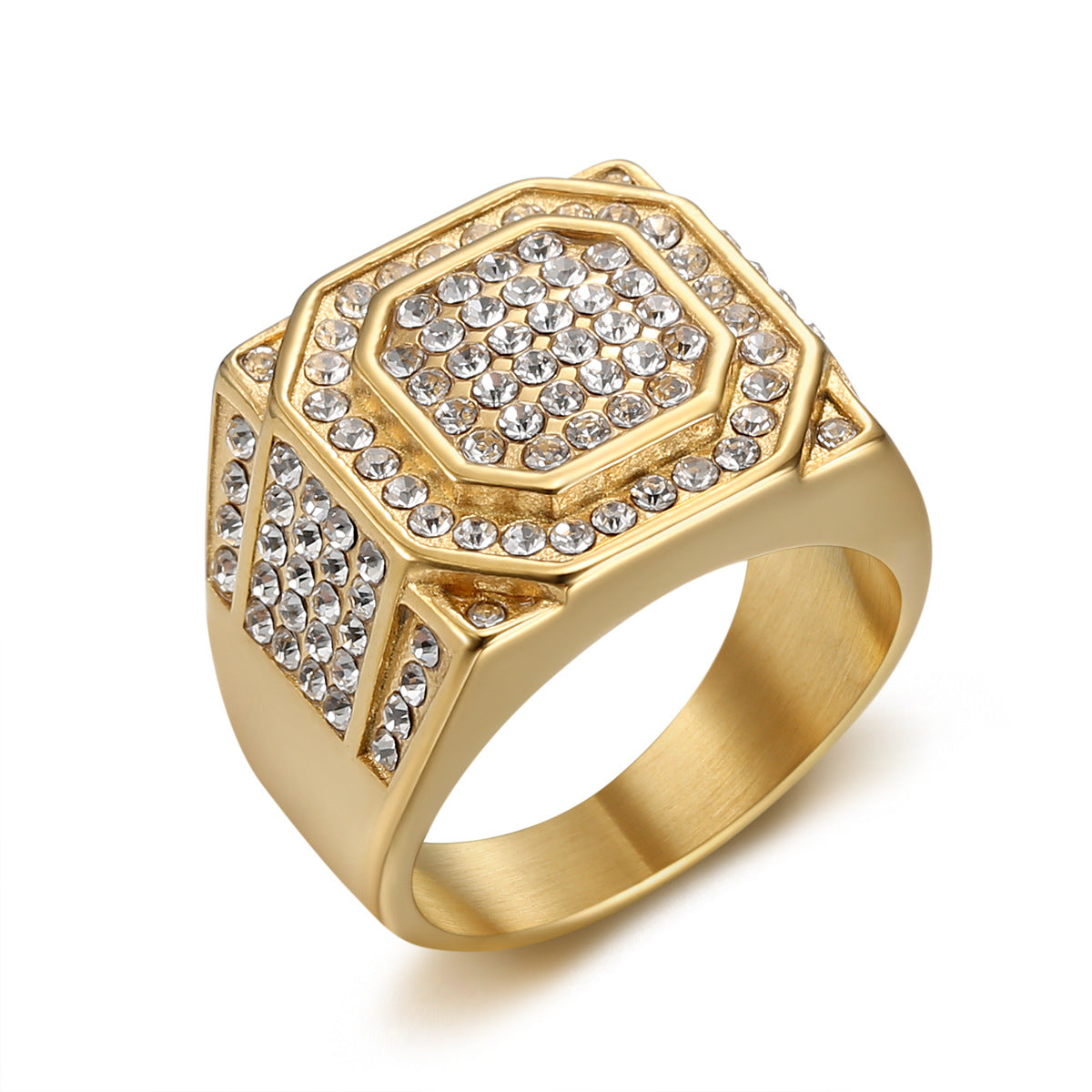 Titanium Steel Gold-Plated Full-Crystal Mens Ring Vera Lux