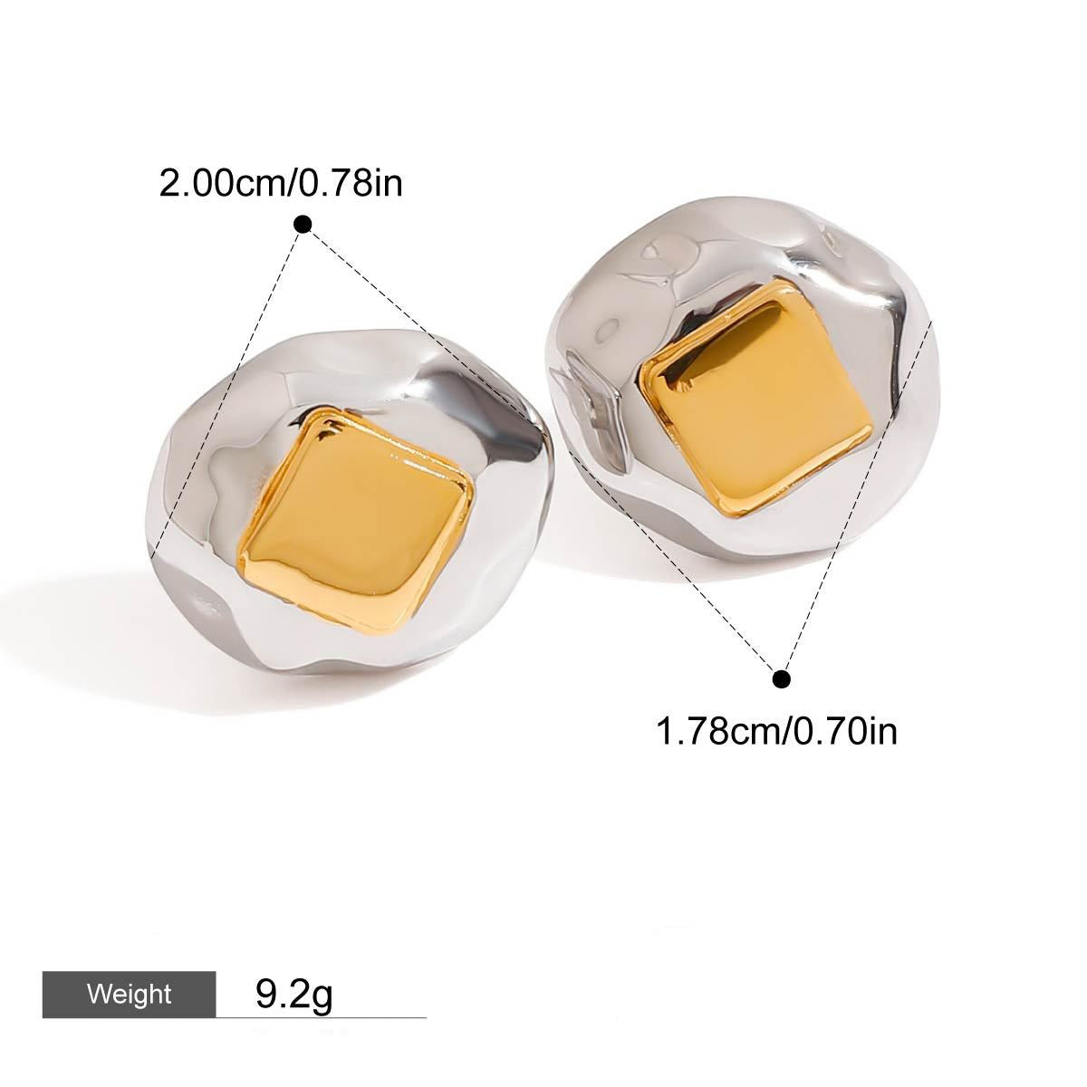 18K gold geometric inlay with gold and silver color matching design unique personality earrings Vera Lux