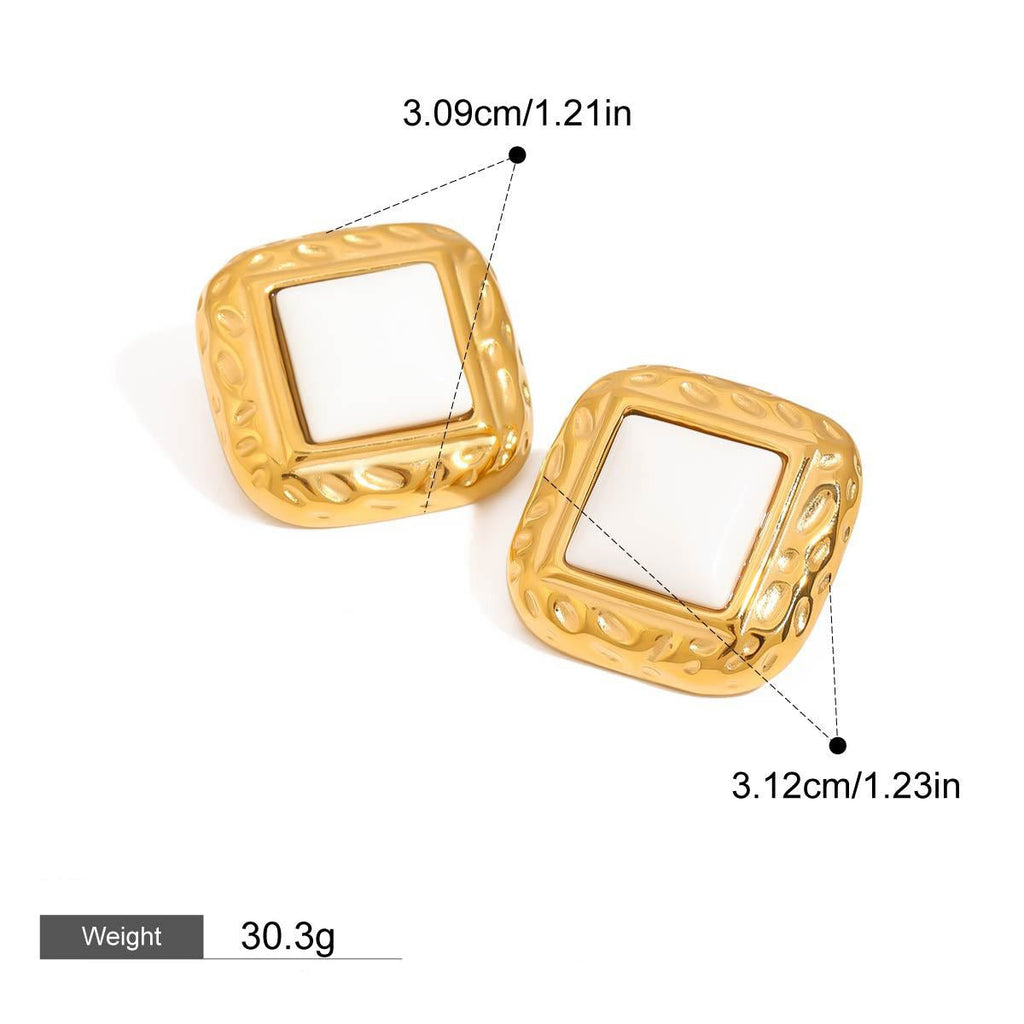 18K gold arc-shaped square inlaid gemstones with exquisite design and noble earrings Vera Lux